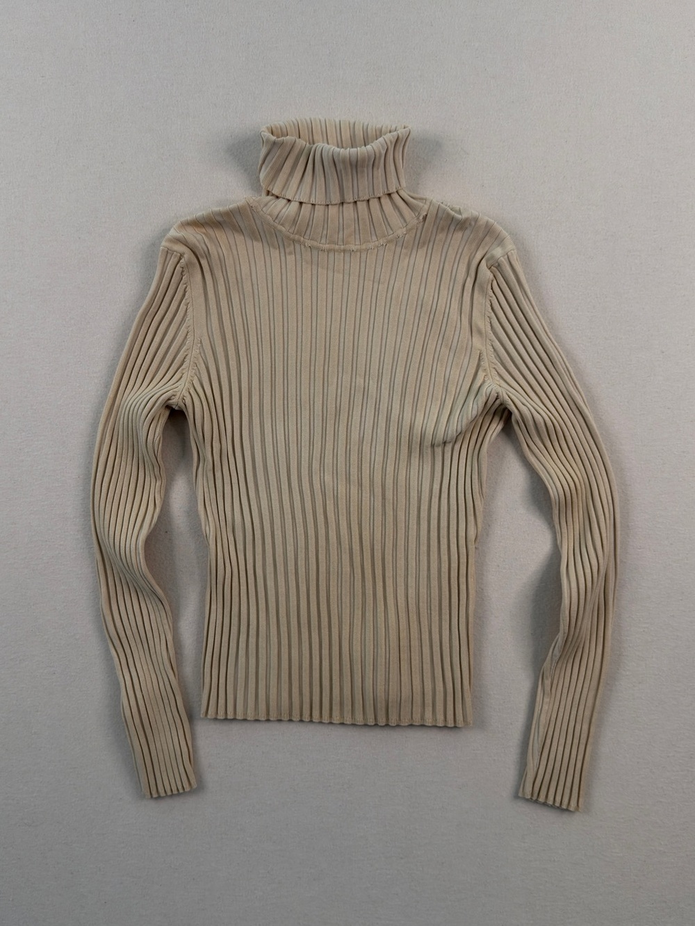 INC International Concepts Cream Ribbed Silk Blend Turtleneck Sweater XL Y2K